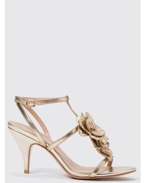 Twinset Leather Sandals With Flowers - Natural