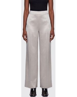 JOSEPH High-Waisted Wide-Leg Silk Trousers With An Elasticated Waistband - Grey