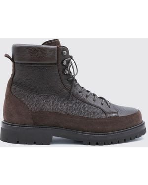 Brunello Cucinelli Suede Calfskin Lace-Up Ankle Boots - Black