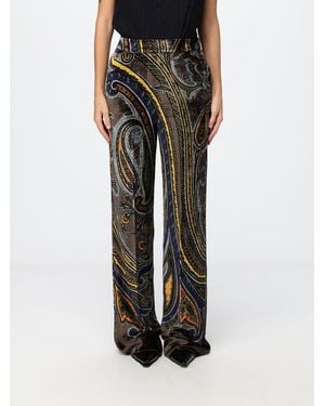 Etro High-Waisted Paisley Print Velvet Palazzo Pants - Black