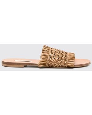 Casadei Perforated Raffia Sliders - Natural