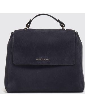 Orciani Sveva Hammered Leather Handbag With Removable Shoulder Strap - Blue