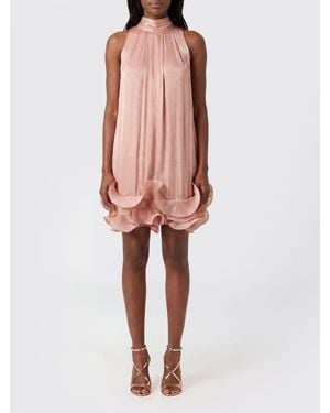Hanita Minivestido Tubo De Crepé Con Cuello Halter Y Volantes - Amarillo