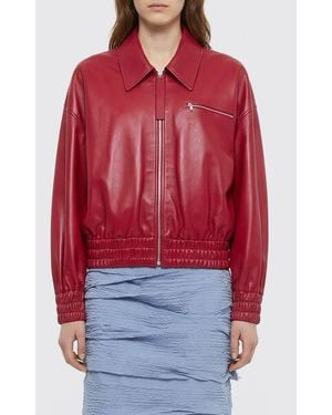 Jil Sander Leather Bomber Jacket - Red