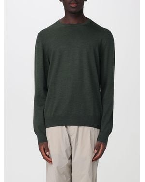 Fay Pure Merino Wool Crewneck Jumper With Ribbed Trims - Green