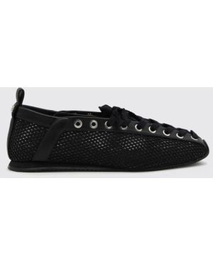 Ganni Sporty Lace-Up Recycled Mesh Ballet Flats With Elasticized Ankle - Black