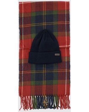 Barbour Tartan Acrylic Scarf And Hat Gift Box - Red