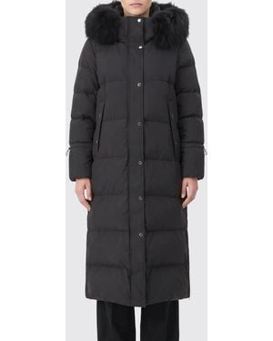 Moorer Long Waterproof Puffer Coat With Shearling Hood - Black