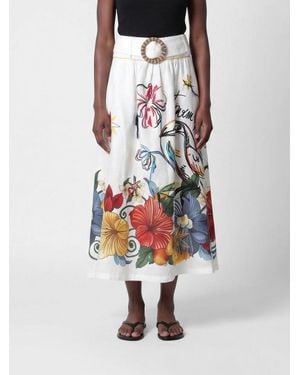 FARM Rio Printed Linen And Cotton Skirt - White