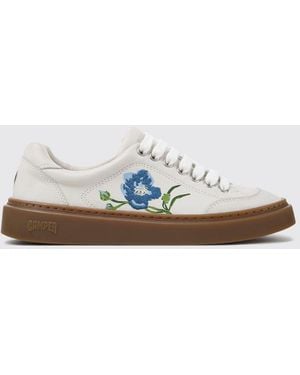 Camper Twins Sneakers Aus Kalbsleder Mit Blumenstickerei Und Gummisohle - Weiß