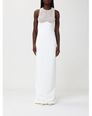 Elisabetta Franchi Long Crepe Dress With Beads - White