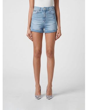 Philipp Plein High-Waisted Slim Fit Denim Shorts With Five Pockets - Blue