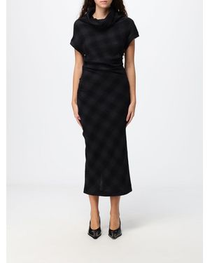 Tela Check Wool-Blend Knit Midi Sheath Dress With A U-Neck - Black