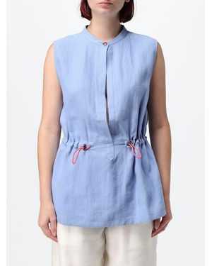 Giorgio Armani Sleeveless Hemp Top With Crew Neck And Drawstring Waist - Blue