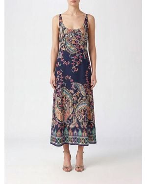 Etro Paisley Print Crêpe Midi Dress With A Tie-Waist Sash Belt - Blue