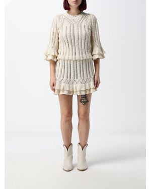 Isabel Marant Mini Knit Cotton Dress With Ruffles And Short Sleeves - White