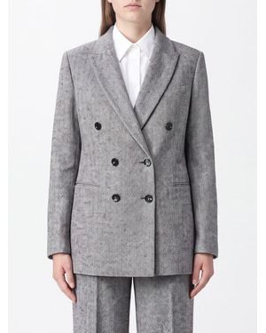 Circolo 1901 Chevron Double-Breasted Wool And Silk Blazer - Gray