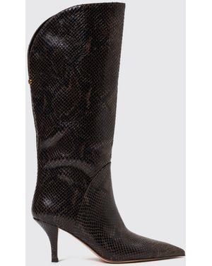 Twinset Python Print Leather Knee-High Boots With Stiletto Heel - Black
