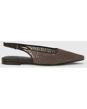 Brunello Cucinelli Mesh Nylon And Leather Ballerinas With Monili - White
