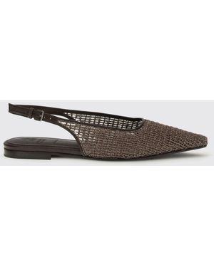 Brunello Cucinelli Mesh Nylon And Leather Ballerinas With Monili - White