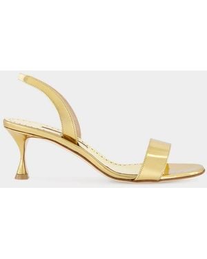 Manolo Blahnik Cupisanpla Mid-Heeled Patent Leather Slingback Sandals - Natural