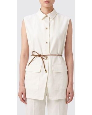 Herno Sleeveless Cotton Shirt With Patch Pockets And A Tie-Waist Belt - White