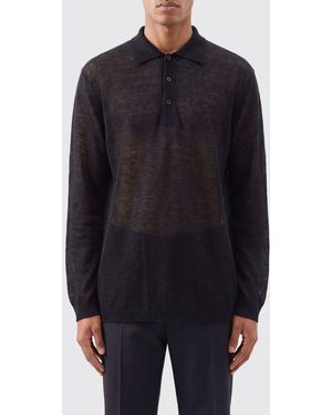Y's Yohji Yamamoto Sheer Long-Sleeved Knit Polo Shirt - Blue