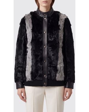 Valentino Garavani Bicolour Design Fur Jacket With Mandarin Collar - Black
