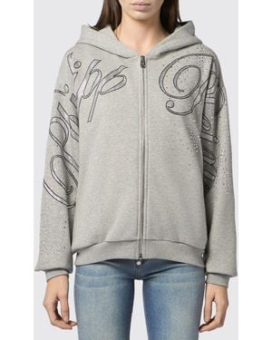 Philipp Plein Sudadera Con Capucha Y Cremallera De Algodón Con Logo Hexagon De Strass - Gris