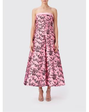 Alberta Ferretti Floral Silk Midi Evening Dress With Ruffles And Bare Shoulders - Red