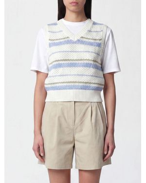 DUNST Striped Cotton Knit Vest With V-Neck And Regular Shoulders - White