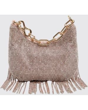 Twinset Satin Bag With All-Over Crystals And Fringes - Grey