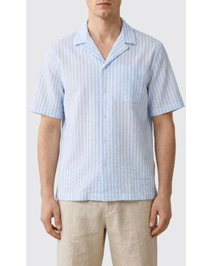 Altea Striped Cotton Bowling Shirt With Cuban Collar And Short Sleeves - Blue