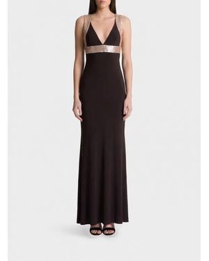 Alberta Ferretti Long Viscose Dress With Embroidery - Black