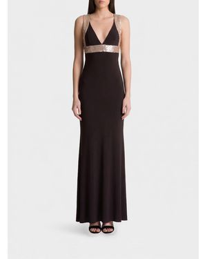 Alberta Ferretti Long Off-The-Shoulder Sheath Dress - Black