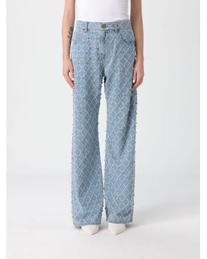 Pinko Straight Denim Jeans With Rhinestones - Blue