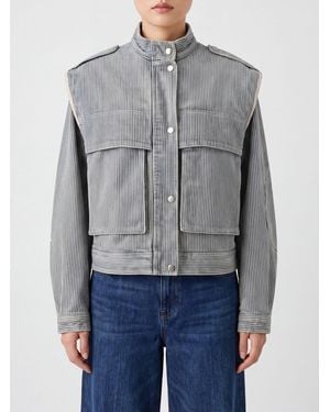 Isabel Marant Gestreifte Edany Jeansjacke Mit Stehkragen - Grau