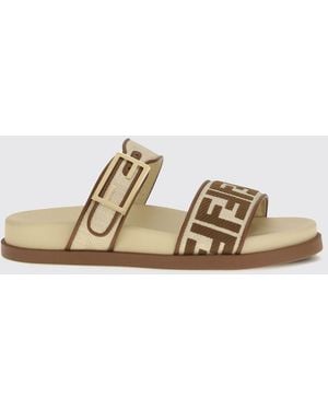 Fendi Feel Flache Sandalen Aus Raffia Mit Ff-Monogramm-Motiv Und Riemen Von - Braun