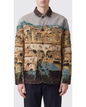 Junya Watanabe Graphic Print Jacquard Light Jacket With Patch Pockets - Grey