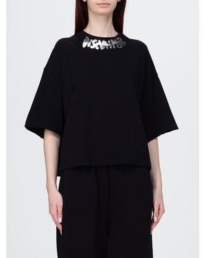 DISCLAIMER Cropped Cotton T-Shirt With Printed Logo And Crew Neck - Black