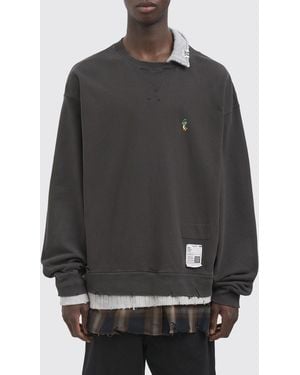 Maison Mihara Yasuhiro Sudadera De Cuello Redondo De Algodón Con Diseño De Cuadros - Gris