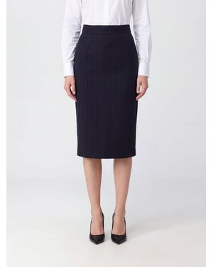Elisabetta Franchi High-Waisted Pinstripe Cool Wool Pencil Midi Skirt - Blue