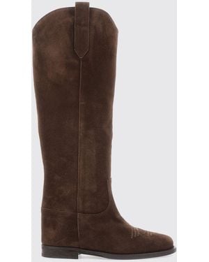 Via Roma 15 Suede Knee-High Western Boots With Medium Heel - Brown