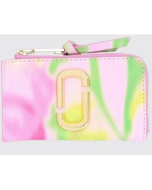 Marc Jacobs The Blurred Floral Snapshot Saffiano Leather Card Holder With Logo - Pink