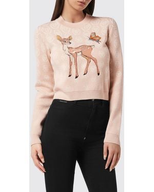 Philipp Plein Gekürzter Pullover Aus Wollmischung Mit Monogramm-Print - Natur