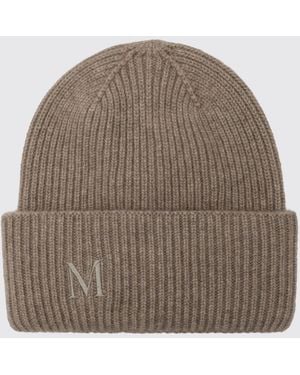 Max Mara Ribbed Wool Beanie Hat With Jacquard Logo And Cuff - Brown
