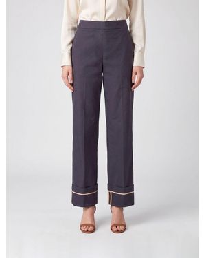 Herno Pantalones Anchos De Talle Alto En Gabardina De Algodón Hidrófugo - Azul