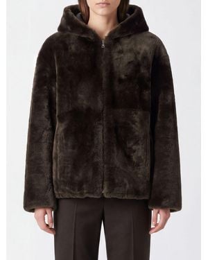 Yves Salomon Chaqueta De Shearling Con Capucha Y Cierre De Cremallera - Negro