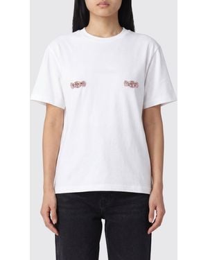 Des Phemmes Baumwoll-T-Shirt Mit Kristall-Applikationen Und Überschnittenen Schultern - Weiß