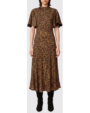 Twinset Vestido Midi De Viscosa Con Estampado Floral Y Manga Corta - Marrón